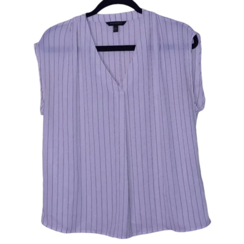 Women's Banana Republic Cream & Black Striped V-Neck Blouse - Size M Petite